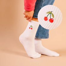 Embroidered Crew Socks-Cherries