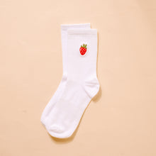 Embroidered Crew Socks-Strawberry