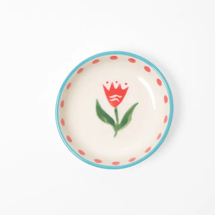 Small Red Flower Trinket Tray-Trinket Dish-Ceramic Tasting Bowl