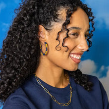 Game Day Crystal Threaded Beads Hoop Earrings Yellow + Blue