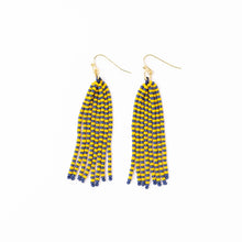 Game Day Tassel Seed Bead Earrings Yellow + Blue