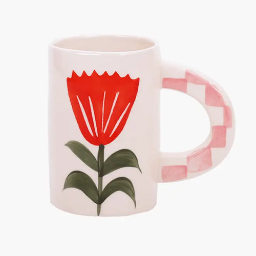 Hand Painted Red Floral Mug