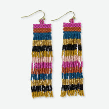 Billie Mixed Horizontal Stripes Beaded Fringe Earrings Jewel Tone