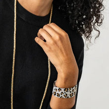 Brooklyn Cheetah Print Beaded Stretch Bracelet Ivory, Gold, + Black