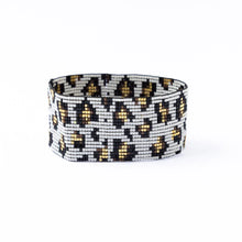 Brooklyn Cheetah Print Beaded Stretch Bracelet Ivory, Gold, + Black