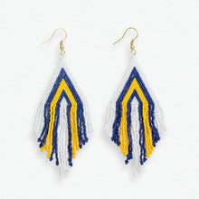 Haley Game Day Stacked Triangle Beaded Fringe Earrings Navy and Yellow