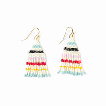 Cassie Mini Stripe Short Fringe Earrings Black Light Blue Lemon