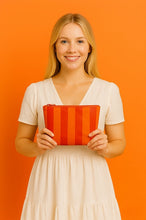 Preppy Stripe Pouch + Cosmetic Bag Orange & Red Tyvek