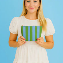 Preppy Stripe Pouch + Cosmetic Bag Blue & Green Tyvek
