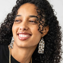 Delilah Cheetah Print Beaded Fringe Earrings Ivory, Black, + Gold
