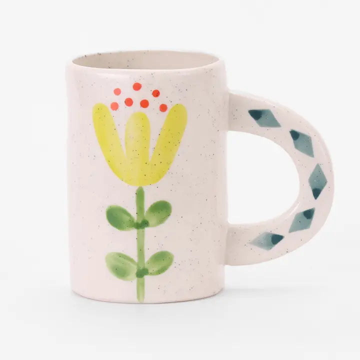 Hand-Painted Green Floral Mug