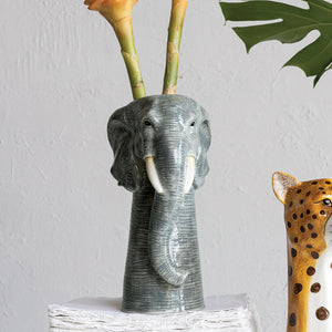 Hand-Painted Stoneware Elephant Vase