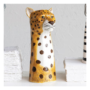 Hand-Painted Stoneware Cheetah Vase