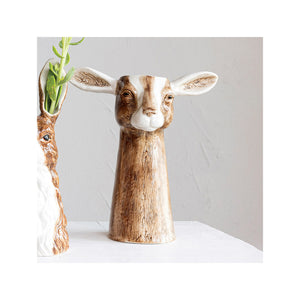 Hand-Painted Stoneware Goat Vase