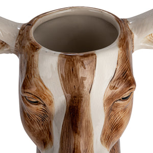 Hand-Painted Stoneware Goat Vase