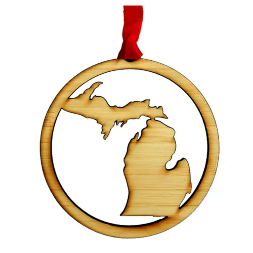 Michigan Peninsulas Silhouette Wooden Ornament