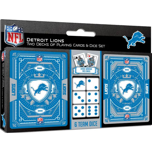 Detroit Lions - 2 Pack Playing Cards and Dice Set