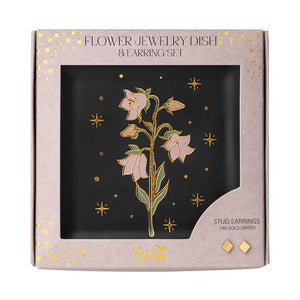 Flower on Black Jewelry Dish & Stud Earring Set