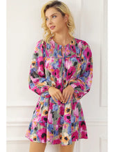 Floral Tie Neck Bubble Sleeve Shift Dress