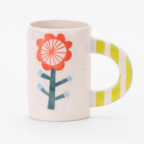 Hand Painted Red Green Floral Mug