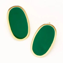 Alexis Oval Enamel Post Earrings Green Framed in Brass
