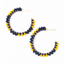 Game Day Crystal Threaded Beads Hoop Earrings Yellow + Blue