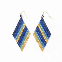 Blue Frida Diagonal Ombre Stripes Beaded Earrings