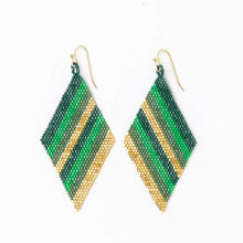 Green Frida Diagonal Ombre Stripes Beaded Earrings