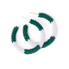 Game Day Crystal Color Block Seed Beads Hoop Earrings Green + White