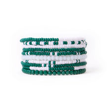 Game Day Color Block 10 Strand Stretch Bracelet Green And White
