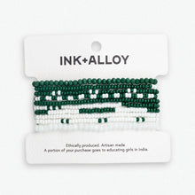 Game Day Color Block 10 Strand Stretch Bracelet Green And White