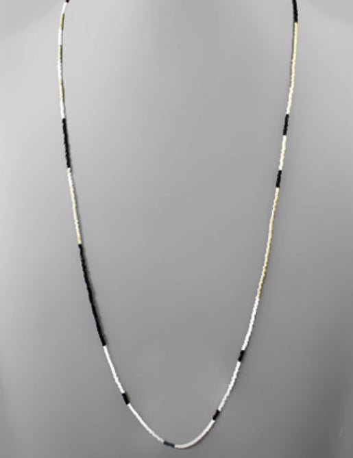 White/Black Long Beaded Necklace