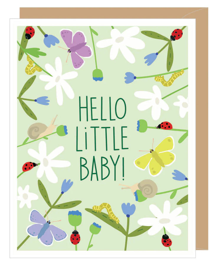Ladybugs & Flowers New Baby Congratulations Card