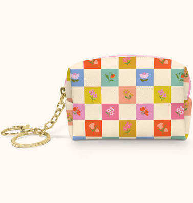Checkerboard Blooms Key Chain Pouch
