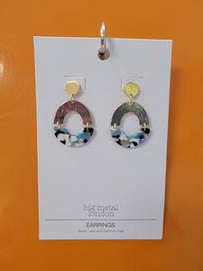 Erica Half Disc Metal and Resin Dangle Earrings