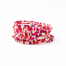 Sage Confetti Beaded 10-Strand Stretch Bracelets Pink