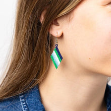 Zelda Angled Stripe Diamond Earrings Green + Light Blue