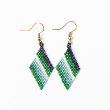 Zelda Angled Stripe Diamond Earrings Green + Light Blue