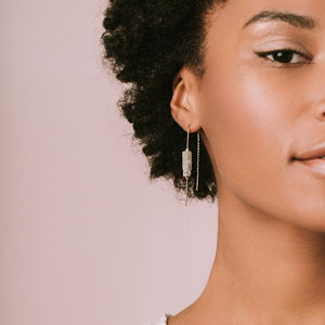 Rhodonite Silver Rectangle Stone Earring