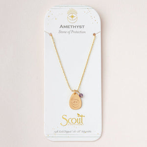 Gold and Amethyst Stone Intention Charm Necklace