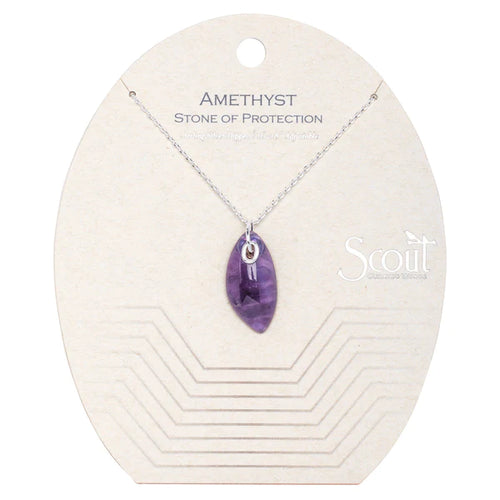 Amethyst and Silver Stone of Protection Organic Stone Necklace