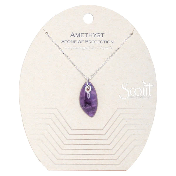 Amethyst and Silver Stone of Protection Organic Stone Necklace