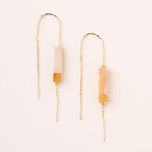 Rose Quartz Amber Gold Rectangle Stone Earring