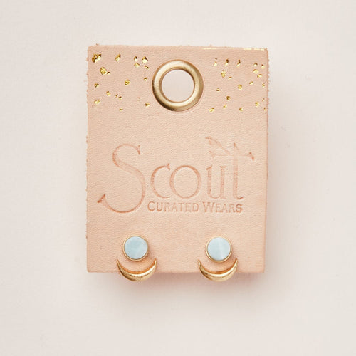 Stone Moon Phase Earrings in Amazonite and Gold