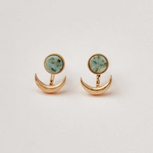 Stone Moon Phase Earrings in African Turquoise and Gold