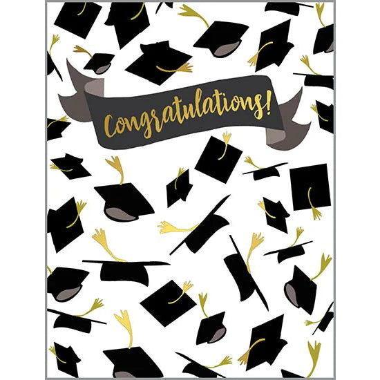 Black & Gold Caps Graduation Greeting Card (Gina B Designs)