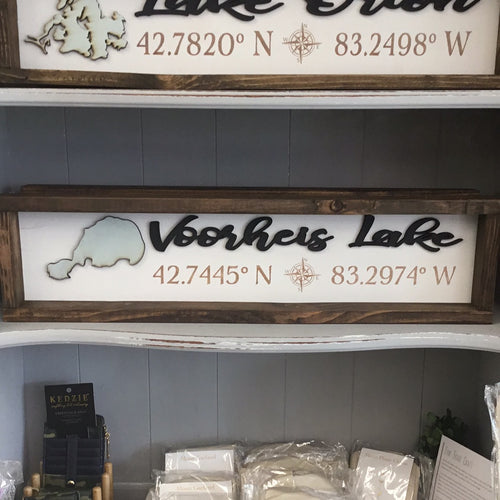 Voorheis Lake Coordinates Wooden Art Sign