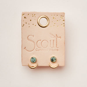 Stone Moon Phase Earrings in African Turquoise and Gold