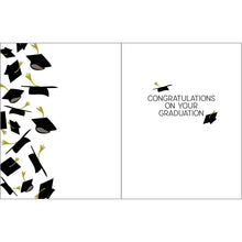 Black & Gold Caps Graduation Greeting Card (Gina B Designs)