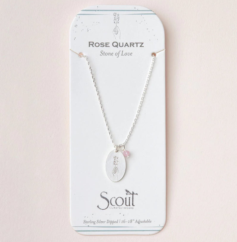 Silver and Rose Quartz Stone Intention Charm Necklace